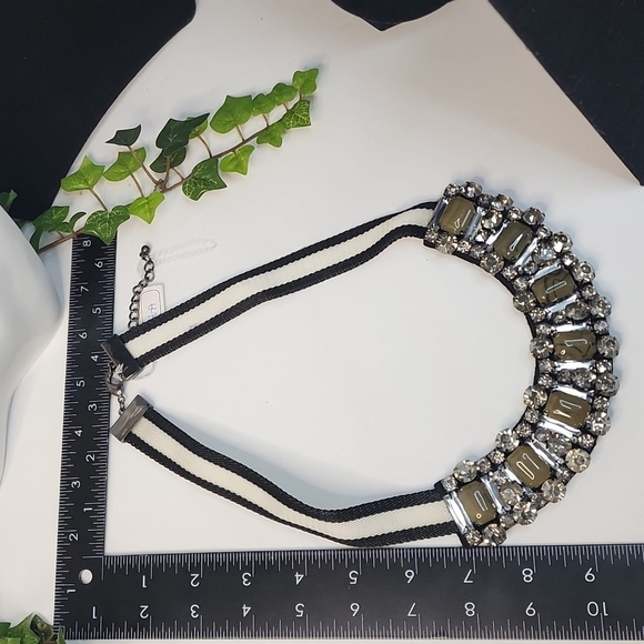 Unique Statement Web Strap Necklace with Crystals and Faux Stones - Picture 8 of 8